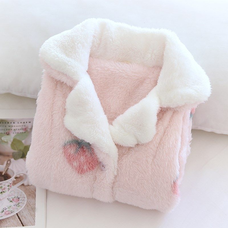 粉色草莓儿童秋冬加厚保暖贵妃绒睡衣套女童甜美亲子珊瑚绒家居服,童装/婴儿装/亲子装,家居服套装,淘宝优惠券,粉丝福利购,淘宝优惠卷