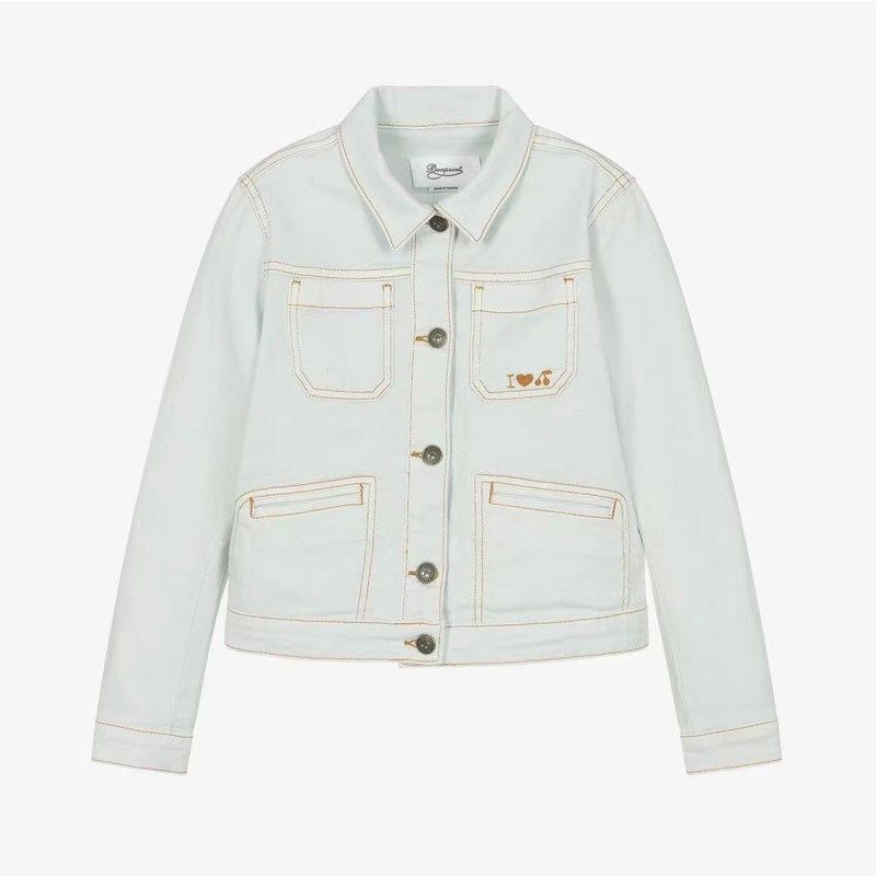 Bon*秋冬新款 法单儿童樱桃水洗浅色全棉软牛仔外套女童上衣 童装
