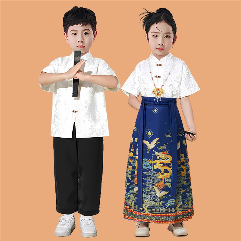 六一儿童合唱演出服中小学生大朗诵演讲国学汉服马面裙比赛表演服