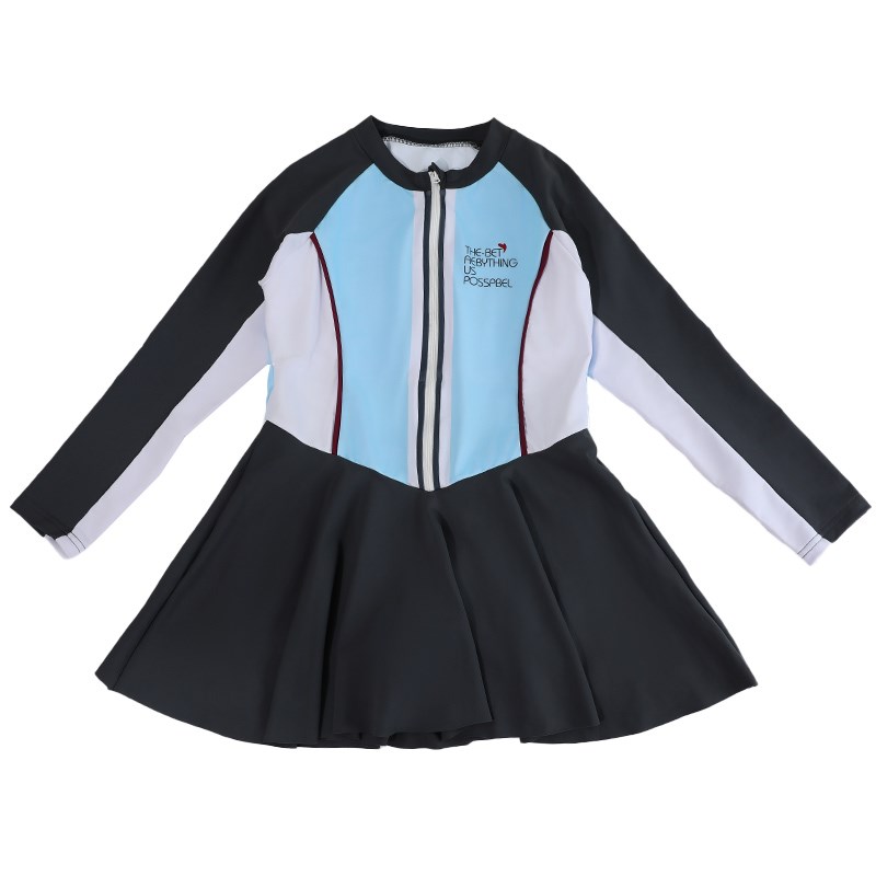 胖女童长袖显瘦连体泳衣加肥加大码宽松泳装温泉沙滩保守防晒泳裙