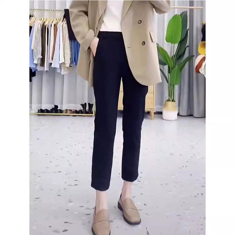 145xxs七分烟管西装裤女春秋新款小个子黑色高腰显瘦直筒八分裤子