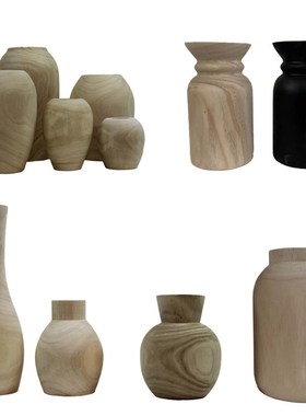 新中式侘寂风禅意实木制花器摆件样板间酒店民宿客厅茶室花瓶装饰