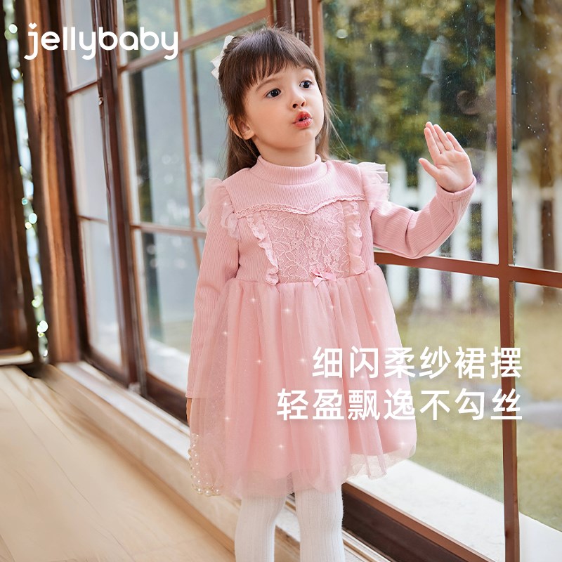 女童加绒公主裙3中小童洋气拼接网纱裙子儿童蝶结连衣裙5宝宝秋装