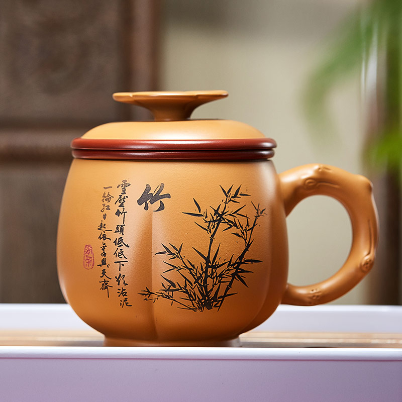 宜兴紫砂杯盖杯内胆过滤茶水泡茶杯子茶具陶瓷茶杯主人杯男士家用