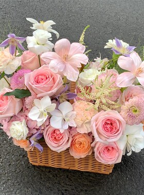 纯手工编织仿藤花篮长方手提篮子田园创意藤编花艺插花插花篮子