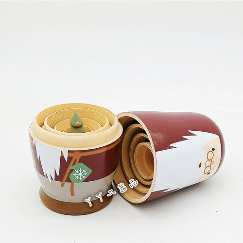 五层圣诞老人俄罗斯套娃生日礼物幼儿园教具木制工艺品家居摆饰