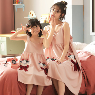 女童吊带睡裙2023新款夏款儿童睡衣夏季薄款女孩纯棉夏天亲子母女