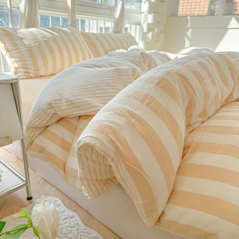 简约小清新条纹超柔软被套四件套水洗棉床单床笠宿舍床三件套男女