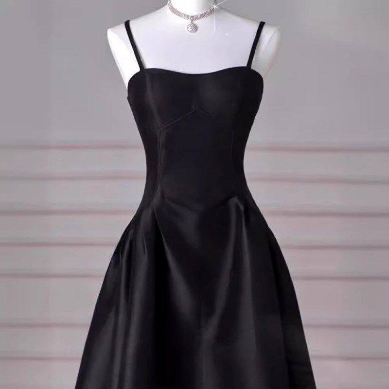 2024新款 法式简约黑色吊带长款晚礼服晚装 艺考 宴会 聚会 演出
