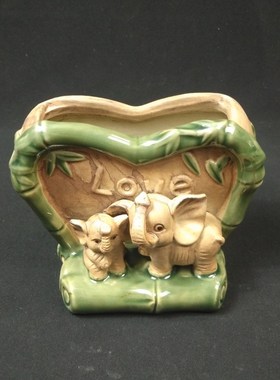 创意陶瓷工艺品大象花插瓶摆件 石湾公仔 家居饰品客厅动物田园