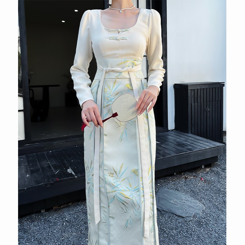 鹿与玫瑰新中式改良旗袍国风汉服马面裙气质法式复古礼服连衣裙女