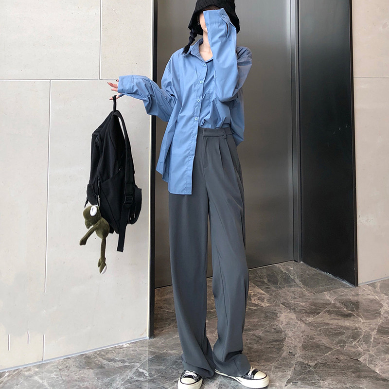 春夏季薄款休闲阔腿裤女百搭高腰宽松垂坠感拖地西装裤直筒长裤子