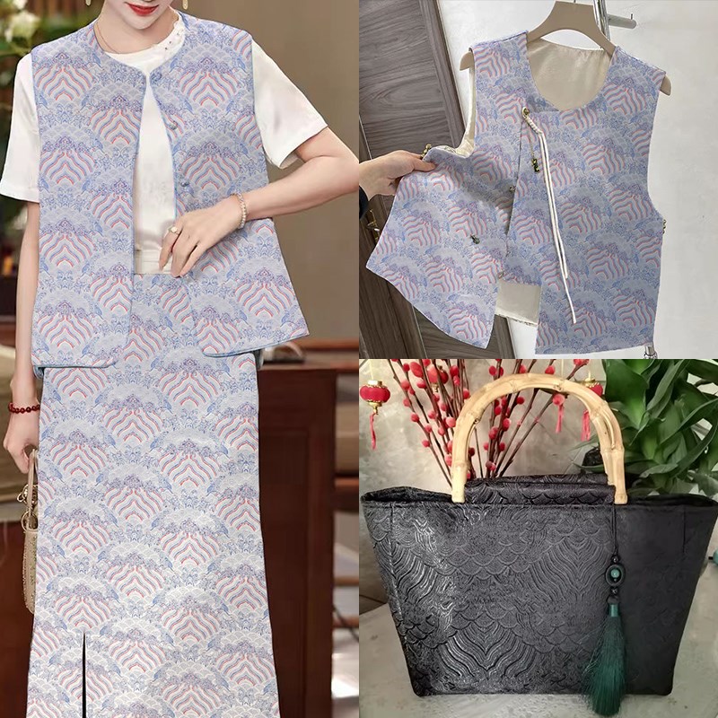 《FS020江崖纹》国风新宋锦马甲连衣裙布料中式唐装旗袍服装面料