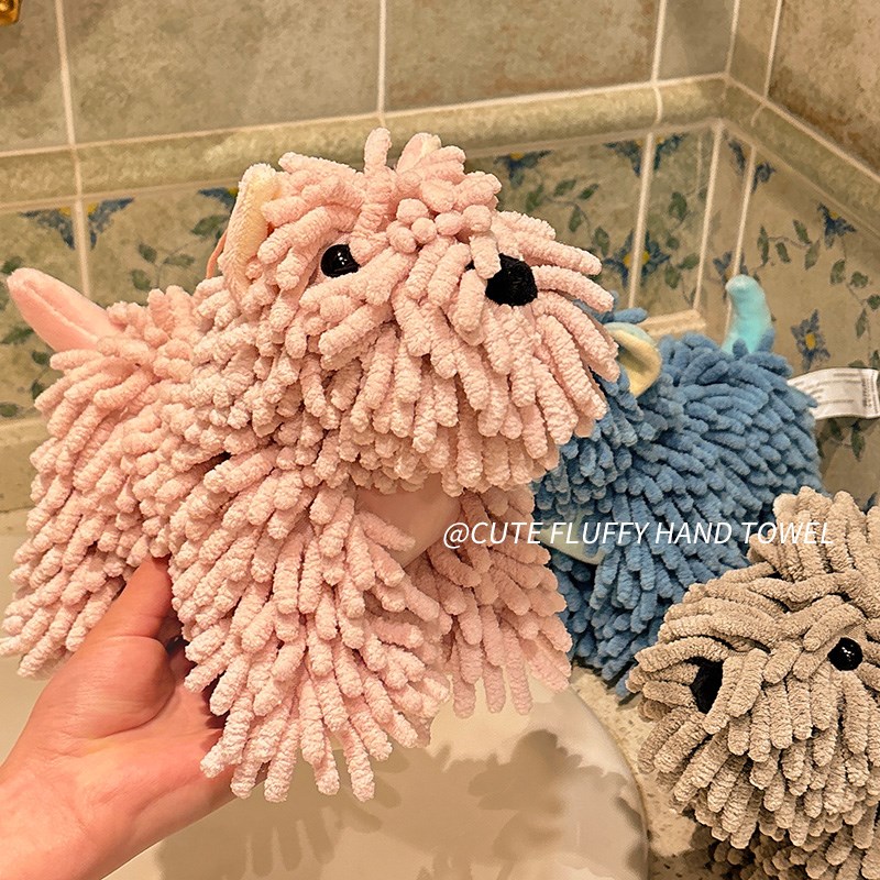 擦手巾挂式可爱小狗雪尼尔擦手球洗手间儿童擦手毛巾吸水不掉毛