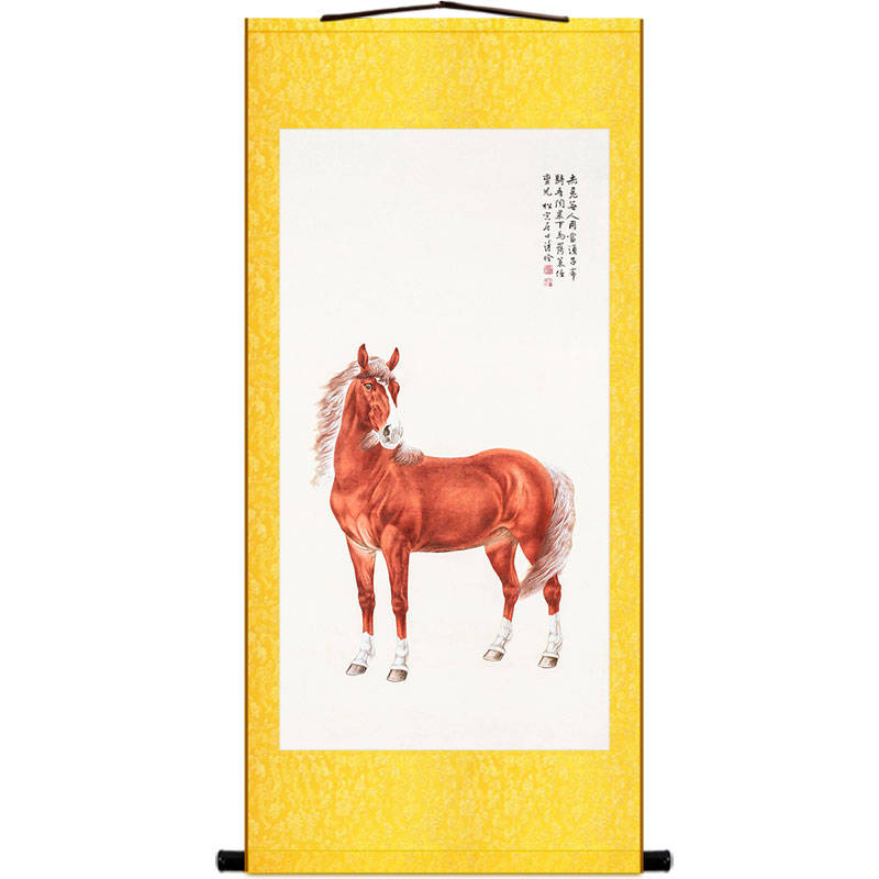 赤兔马画像 动物画 绢布卷轴挂画 书房客厅装饰字画来图定制订做