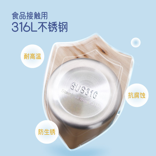 带刻度316不锈钢水杯带盖子带手柄杯子儿童双层防烫口杯隔热牛奶