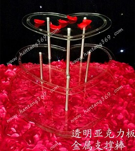 香槟塔新款LED发光三层心形酒塔架烛台婚礼道具婚庆香槟杯塔架子