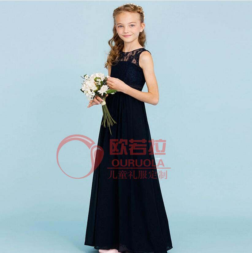 少女中大童小提琴演奏古筝钢琴演出晚礼服儿童修身雪纺长款连衣裙