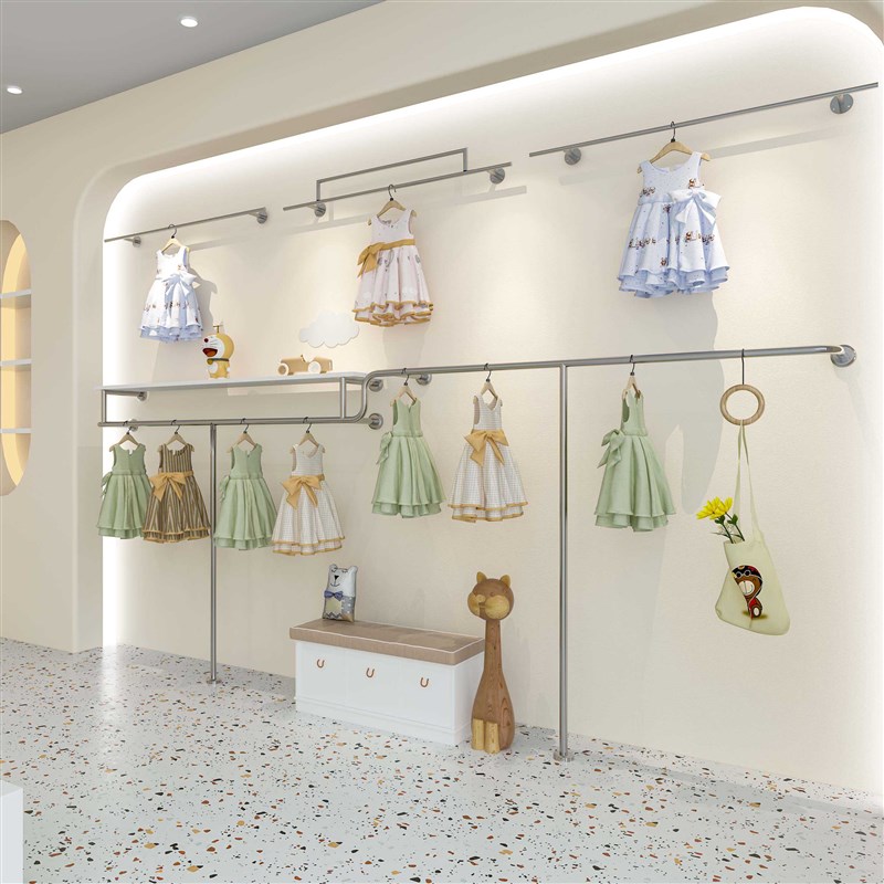 童装店货架展示架上墙壁挂式个性儿童挂衣架商场不锈钢童装架子