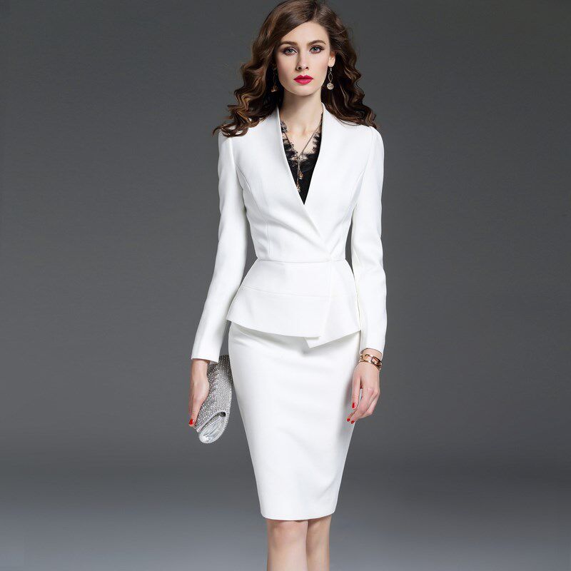 颈袖添香2024秋季白色气质上班正装小西装半身裙职业套装裙女