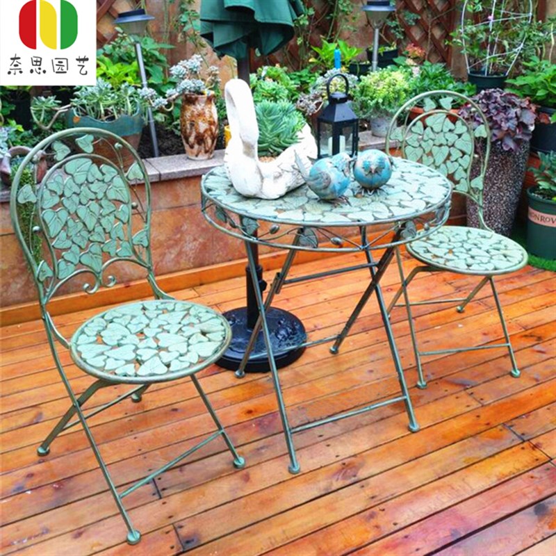 户外花园铁艺桌椅阳台复古做旧折叠树叶桌椅别墅咖啡桌椅花店花架