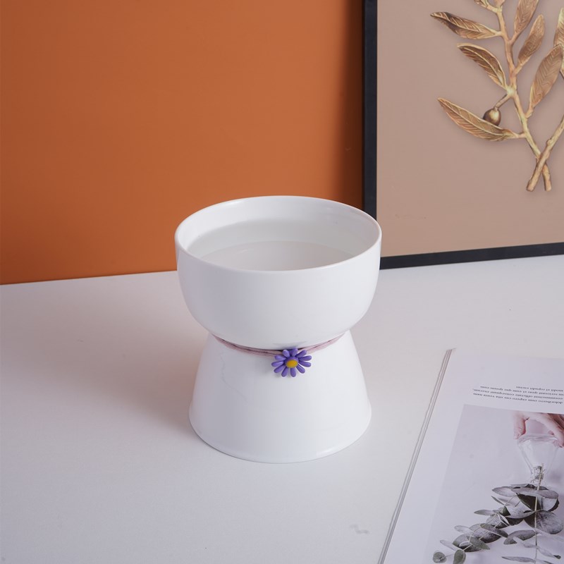 简约白瓷宠物碗新品手工陶瓷猫碗狗碗猫水碗护颈高脚防溢猫粮碗