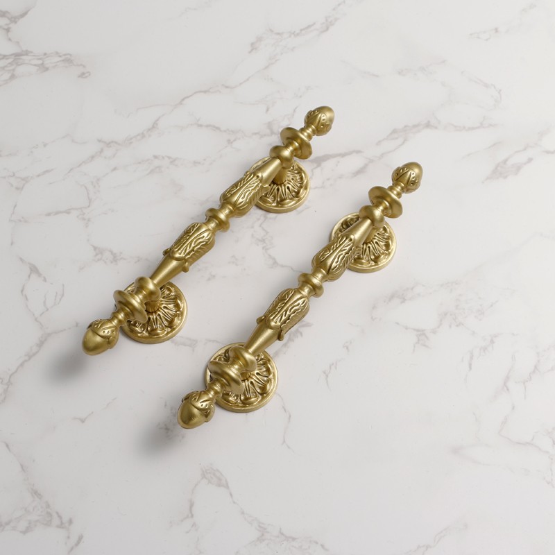 法式轻奢黄铜拉手衣柜抽屉厨房欧式金色高端纯铜门把手柜门铜拉手