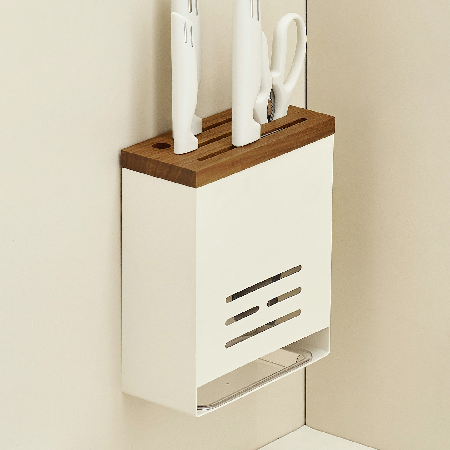 胡桃木厨房刀架筷筒一体置物架奶油风多功能壁挂菜刀具筷勺子收纳