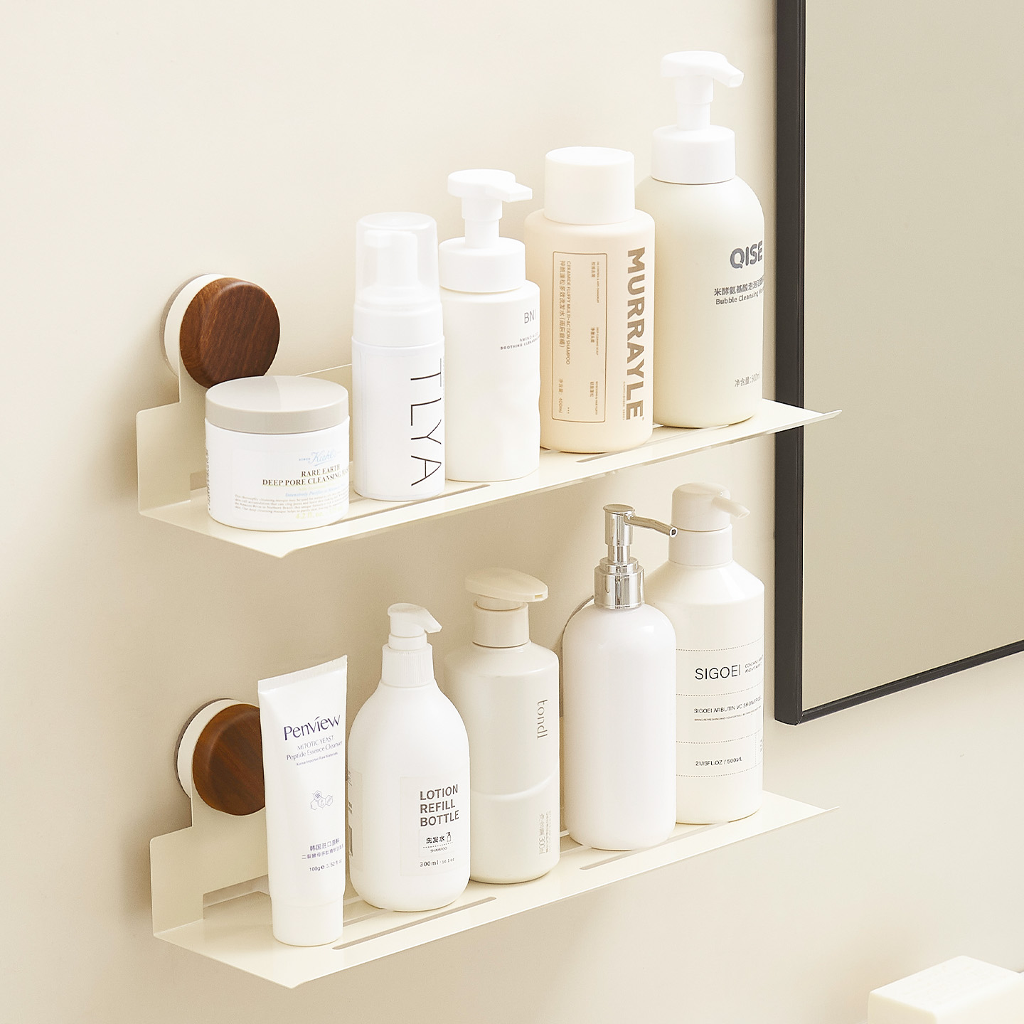 木纹吸盘置物架奶油白卫生间