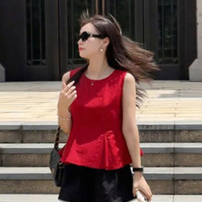 减龄洋气小众不撞款红色衬衫女夏