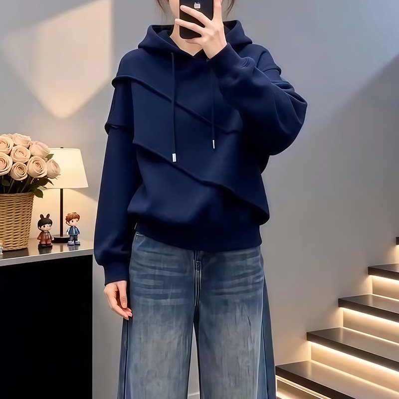 别致藏蓝色连帽卫衣女款春季新款宽松显瘦设计感正肩气质独特上衣,女装/女士精品,卫衣/绒衫,淘宝优惠券,粉丝福利购,淘宝优惠卷