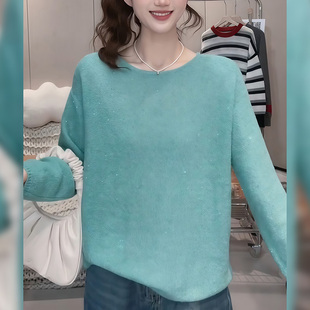 长袖春季法式高级感女装新款网红圆领时尚针织衫套头慵懒风上衣潮