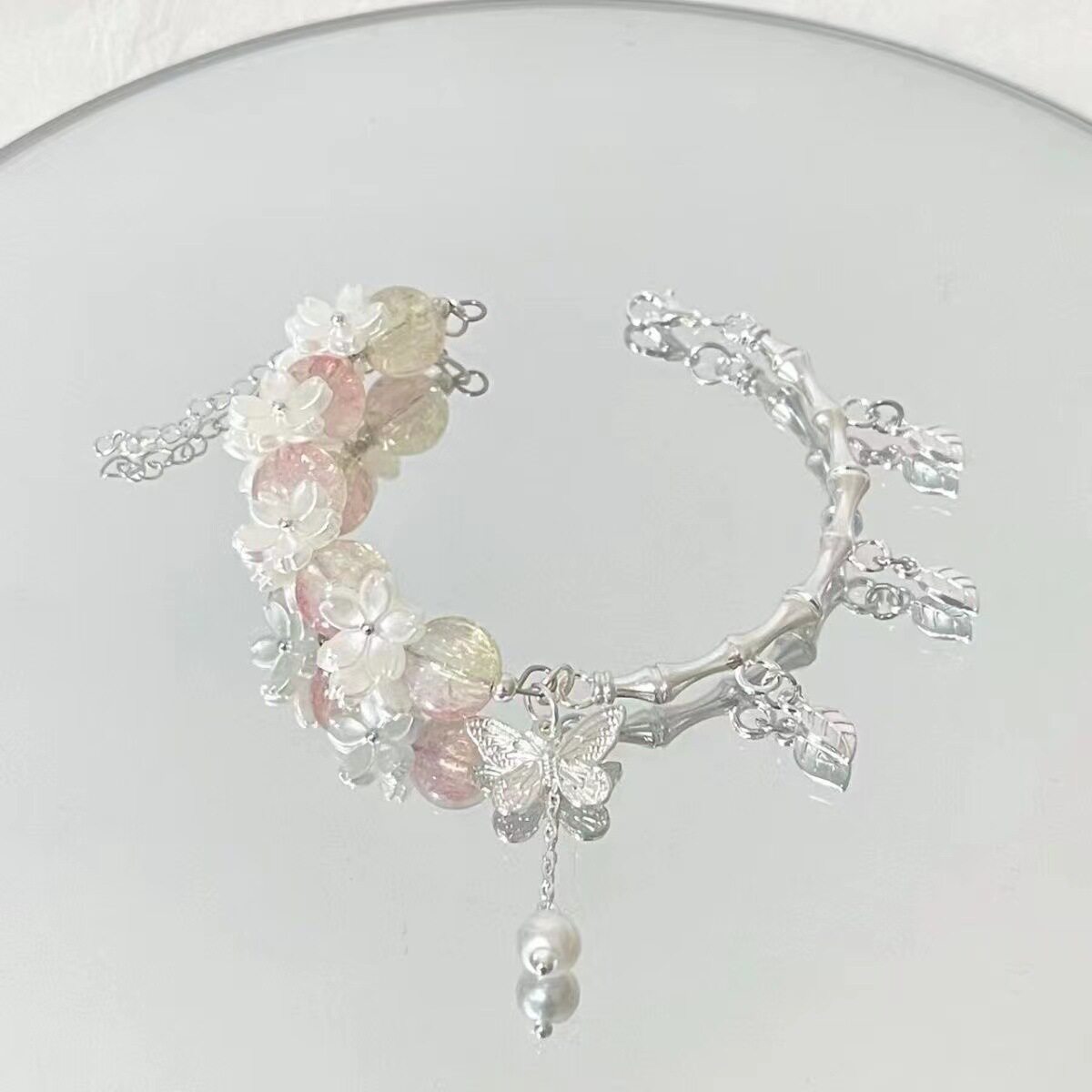 爆款樱花蝴蝶琉璃手链新中式国风百搭超仙手串小众设计饰品