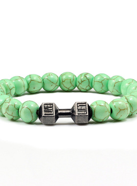 民族风黑磨砂绿松石哑铃手链
