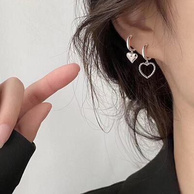 慕尚独立站欧美创意个性金银色心形耳环新款潮流街拍女式耳环