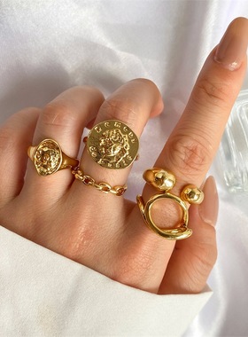 慕尚跨境新款戒指套装女 几何小众开口戒指套装5件套欧美earrings