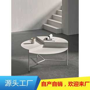 极简 北欧铁艺客厅圆形茶几桌现代简约轻奢小户型家用创意白色个性