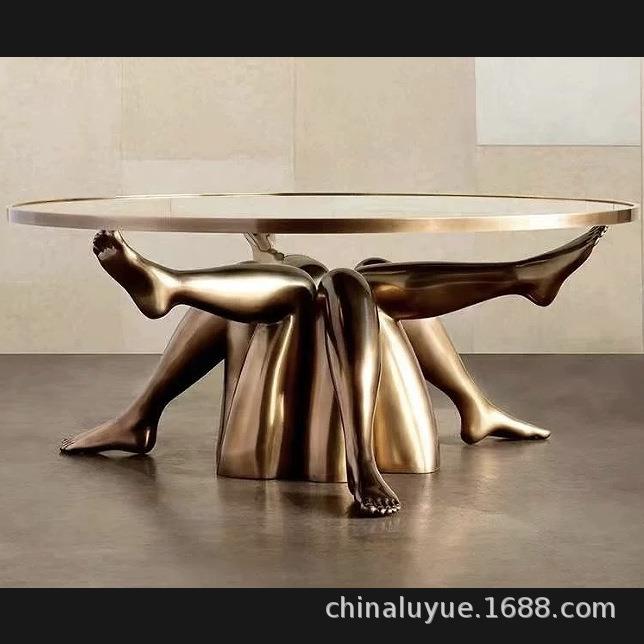 2024北欧现代设计师新款玻璃钢茶几创意异形钢化玻璃台面茶几