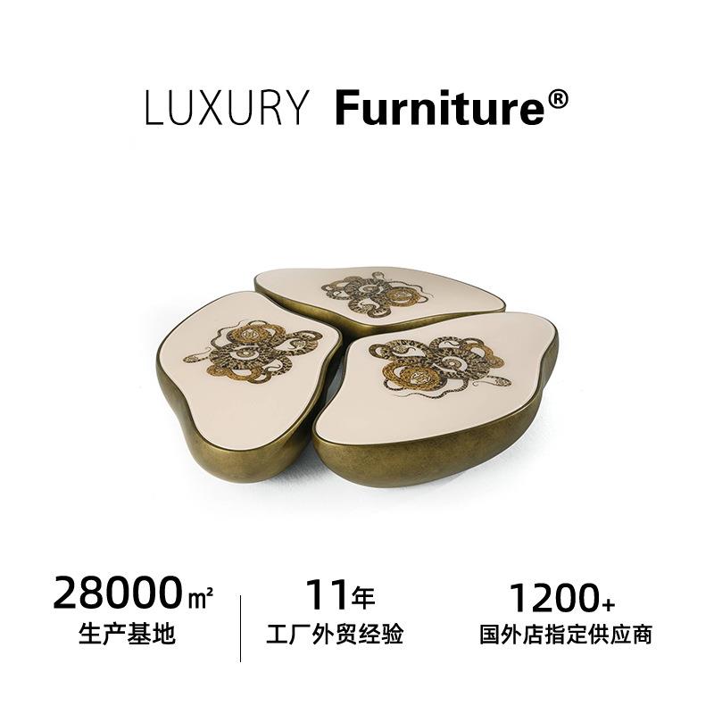 意式轻奢高端个性茶几Robertocavalli别墅样板房设计师组合茶台