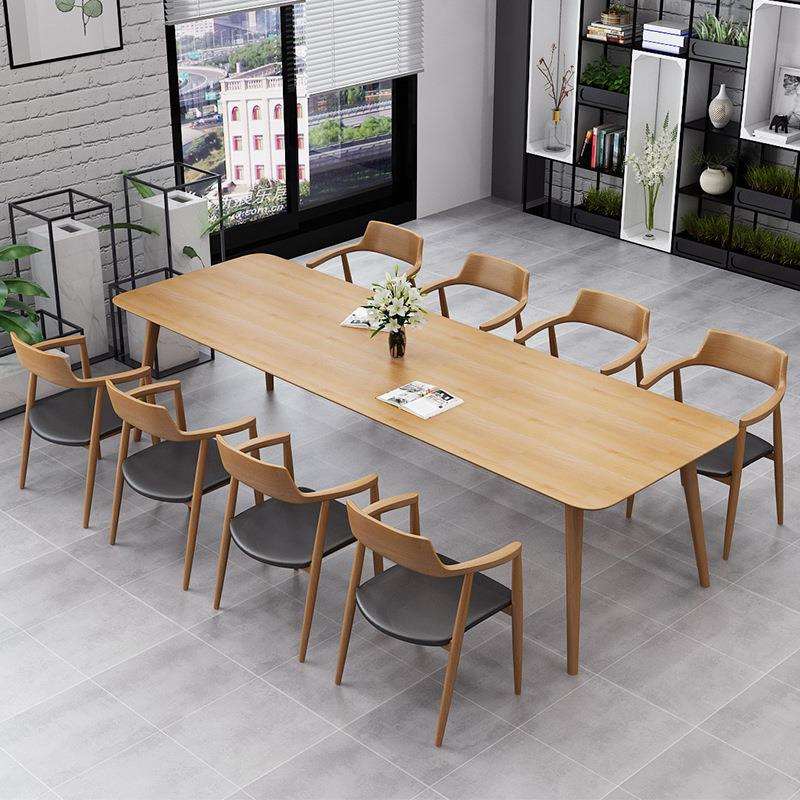 实木会议桌大型办公桌洽谈桌椅组合简约现代原木长条桌loft工作台