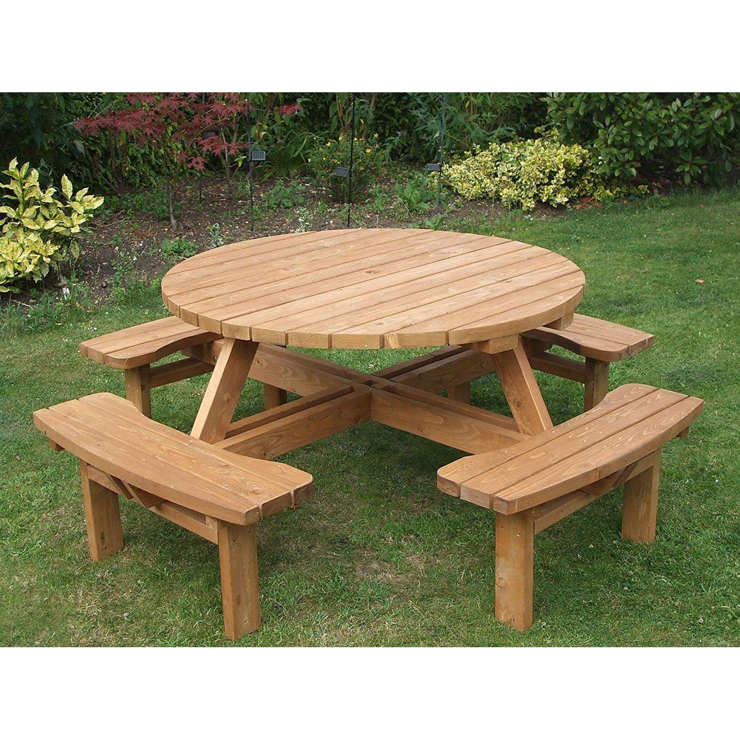 多功能美式简约户外阳台吃饭室外休闲连体圆形家用实木餐桌椅