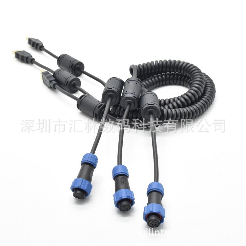 塑胶防水连接器SP1310圆形航空插头5芯带弹簧线加磁环防水接头