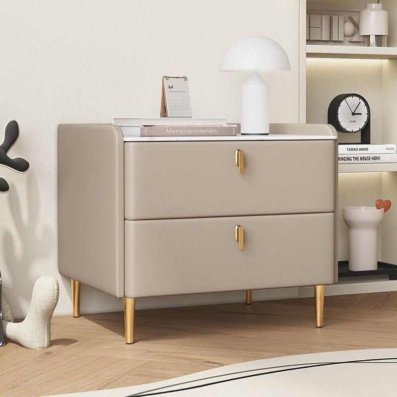 纯实木岩板轻奢卧室加高储物柜极简高档收纳柜简约现代环保床头柜