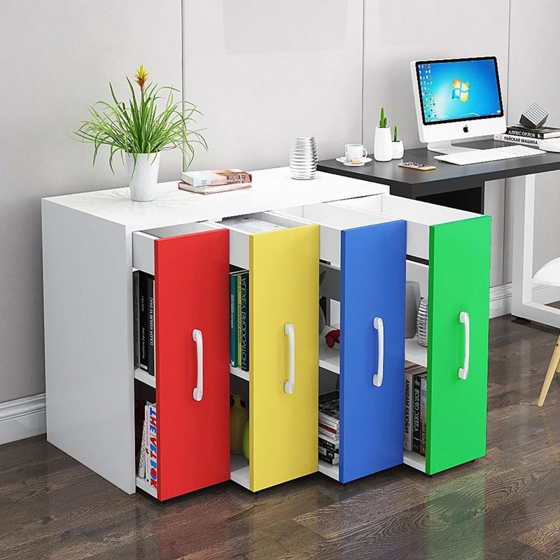 简约现代带轮可移动书柜子落地抽推拉隐形置物防尘书架抽屉式书橱