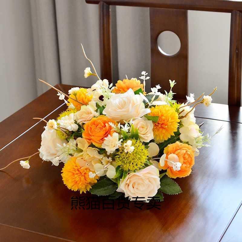 会议室花餐厅圆桌圆形宴会装饰酒店餐桌花艺桌面摆件中间摆花桌花