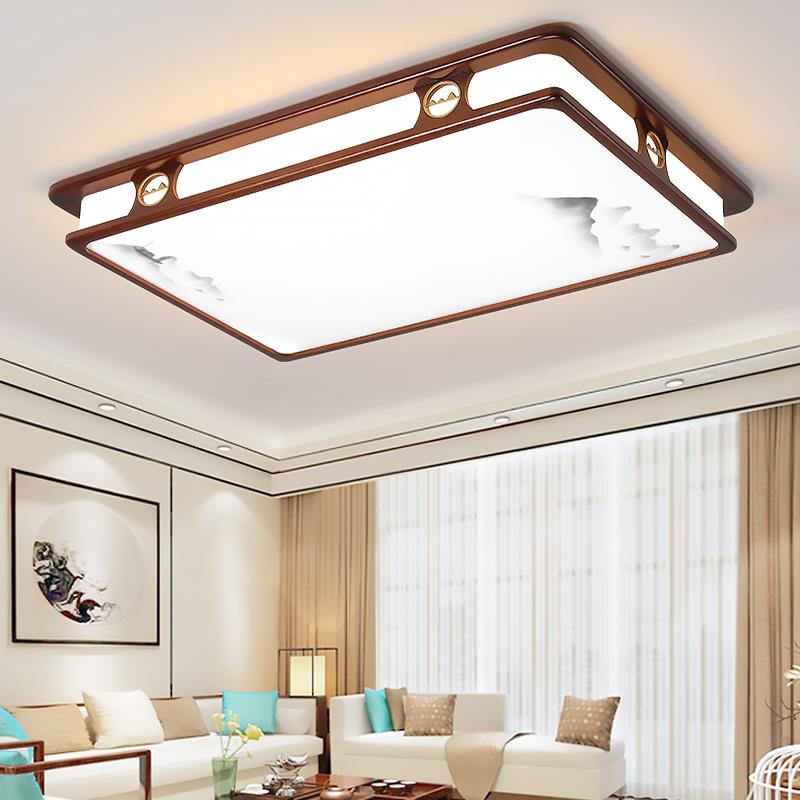 实木新中式客厅灯吸顶灯led长方形禅意中国风主卧室仿古套餐灯具