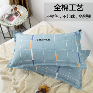 全棉枕套枕头套双人单人学生宿舍枕芯套48x74大号家用一对装
