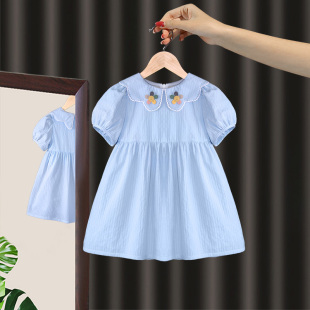 女童连衣裙2022夏季 新款 女宝宝洋气时尚 甜美小童裙子绿色短袖