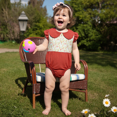 春夏纯棉公主短袖连体衣碎花拼色女宝宝服装哈衣韩版