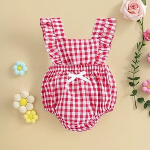 婴儿格子爬服哈衣ins连体衣背带onesies baby包屁衣春夏新生儿